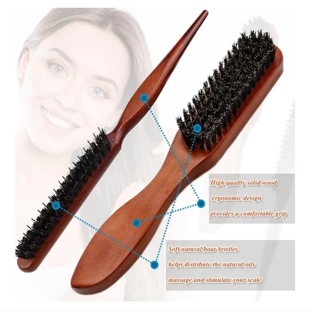 2 PCS Boar Bristle Hair Brush Set